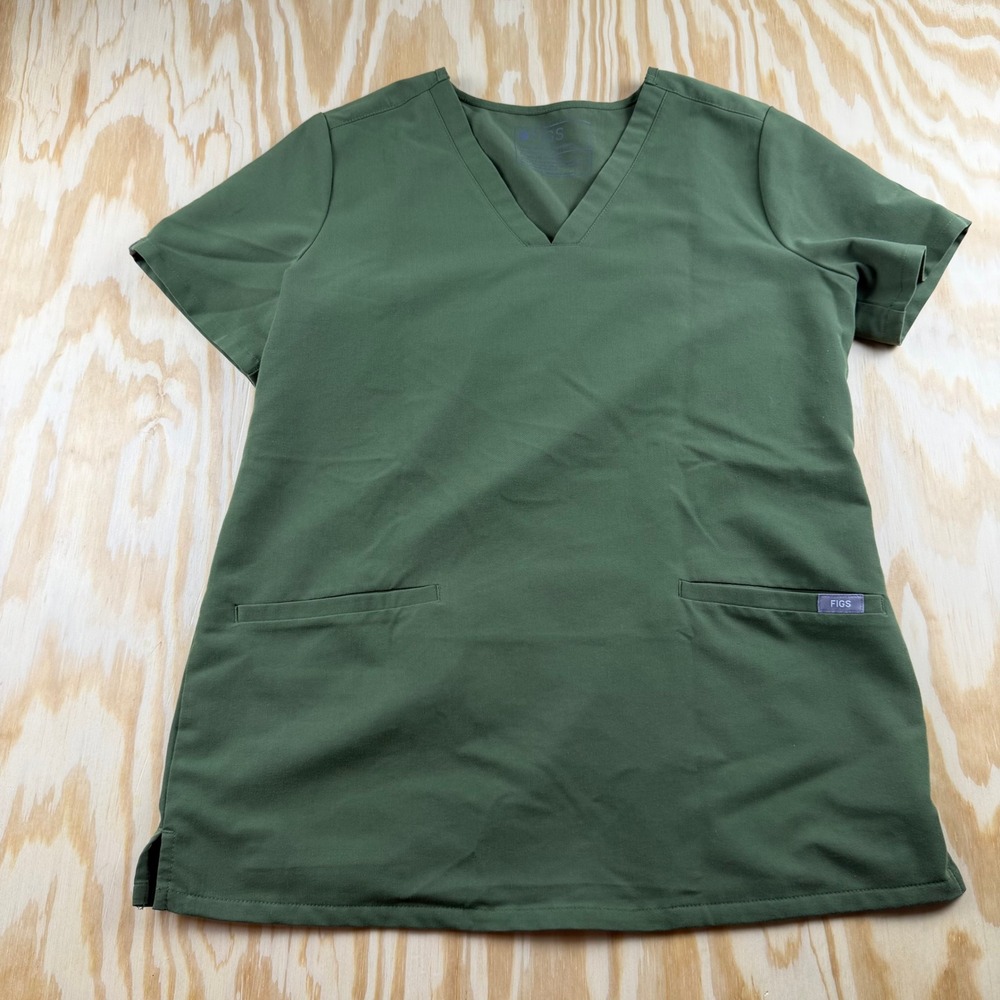 FIGS Technical Collection Womens Small Moss Green V-Neck Scrub Top FW1100